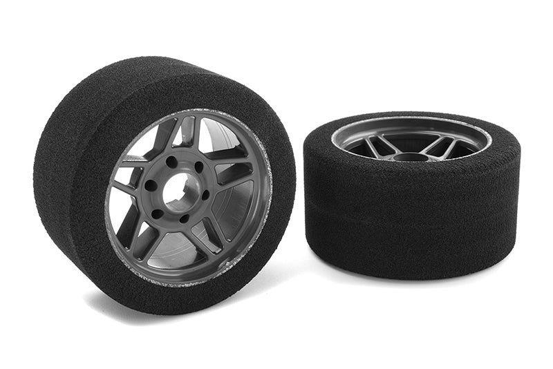 Attack Foam Tires For 1/10 GP Touring Cars - 35 Shore, 30mm Rear, Carbon Rims