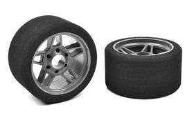 Team Corally Attack foam tires - 1/8 Track - 30 shore - Front - 69mm - Carbon rims - (2)