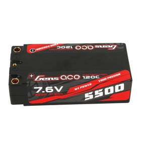 Gens ace 5500mAh RS 120C 2S 7.6V High Voltage Shorty Lipo - 5mm Connectors  | EuroRC.com