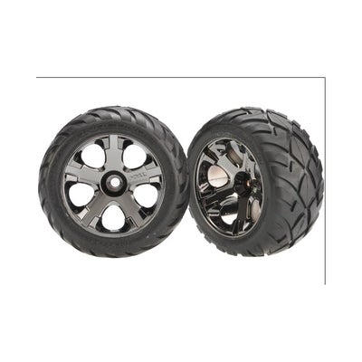 Traxxas Anaconda Tyres Pre-Glued On Black Chrome Nitro Front Wheels (2)